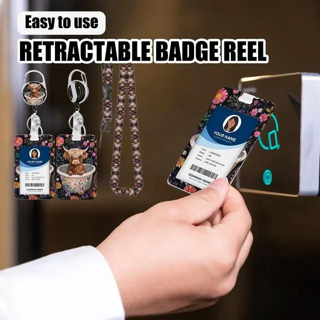 Alt view image 5 of 7 - Cute Highland Cow Breakaway Lanyard for ID Badges with Retractable Badge Reel & Carabiner, Adjustable Name Tag Holder for Teachers, Nurses, Students & Office Workers