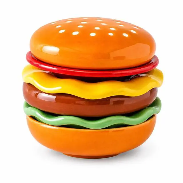 Main image of 6-Piece Stackable Ceramic Burger Plate Set for Sauces & Dips