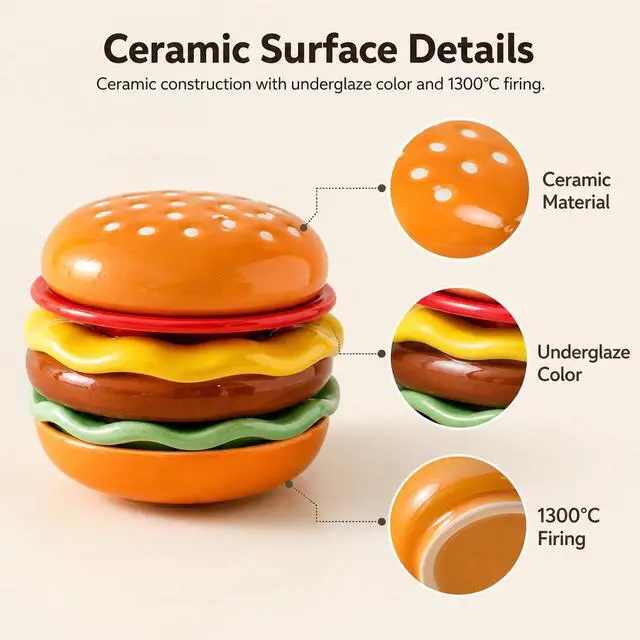 Alt view image 5 of 7 - 6-Piece Stackable Ceramic Burger Plate Set for Sauces & Dips