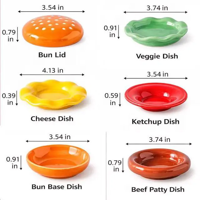 Alt view image 4 of 7 - 6-Piece Stackable Ceramic Burger Plate Set for Sauces & Dips
