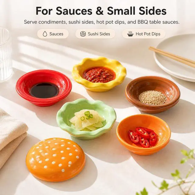 Alt view image 7 of 7 - 6-Piece Stackable Ceramic Burger Plate Set for Sauces & Dips