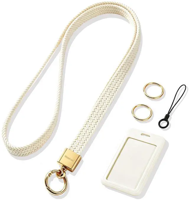 Main image of Stretchy Elastic Thin Long Neck Lanyard with Detachable ID Badge Holder, Cute Comfortable Fabric Woven Work Lanyards for ID Badges & Keys, Teacher Nurse Womens Lanyard