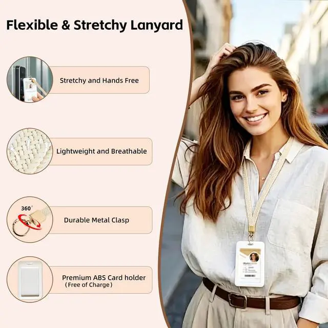 Alt view image 3 of 6 - Stretchy Elastic Thin Long Neck Lanyard with Detachable ID Badge Holder, Cute Comfortable Fabric Woven Work Lanyards for ID Badges & Keys, Teacher Nurse Womens Lanyard