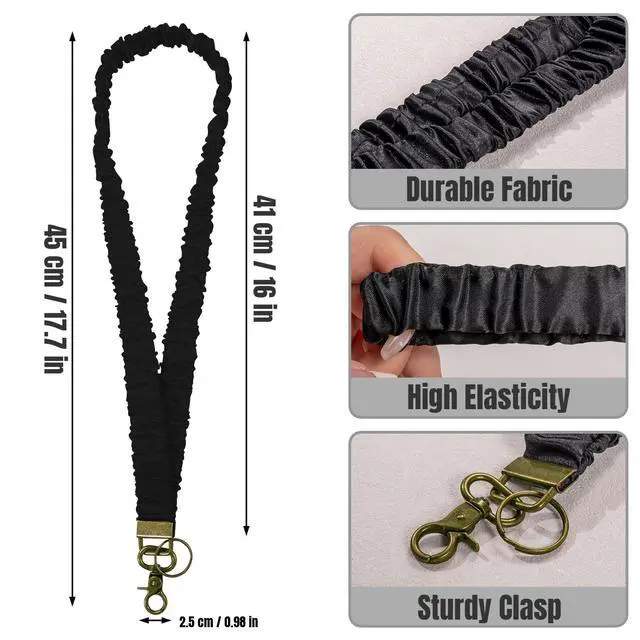 Alt view image 2 of 7 - Stretchy Scrunchie Lanyards for ID Badges, Cute Stretchy Neck Lanyard Retractable Keychain Holder for Keys Teacher Women (Black+Beige+Pink)