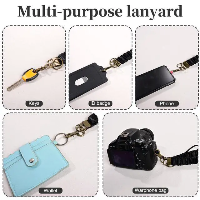 Alt view image 7 of 7 - Stretchy Scrunchie Lanyards for ID Badges, Cute Stretchy Neck Lanyard Retractable Keychain Holder for Keys Teacher Women (Black+Beige+Pink)