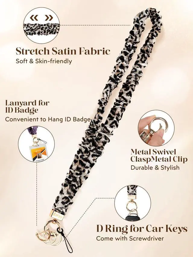 Alt view image 4 of 6 - Stretchy Scrunchie Lanyard for ID Badges & Keys, Teacher Neck Lanyard with Retractable Keychain Cute & Durable for Women (Classic Black)