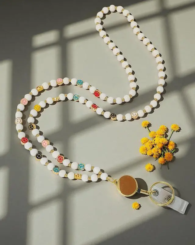 Alt view image 2 of 6 - Retractable Wood Beaded Lanyards for Id Badges Holder, Teacher Breakaway Lanyard, Keychain Id Lanyard for Women