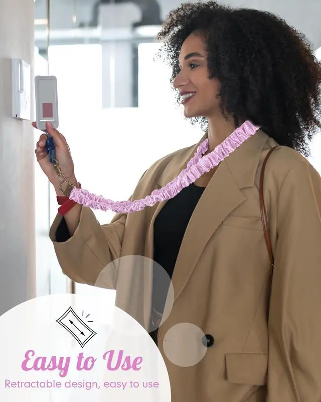 Alt view image 4 of 7 - Pink Scrunchie Teacher Lanyard for ID Badge, Stretchy Neck Key Lanyards for Women Men, Long Lanyard for Back to School Gift