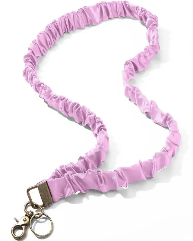 Main image of Pink Scrunchie Teacher Lanyard for ID Badge, Stretchy Neck Key Lanyards for Women Men, Long Lanyard for Back to School Gift