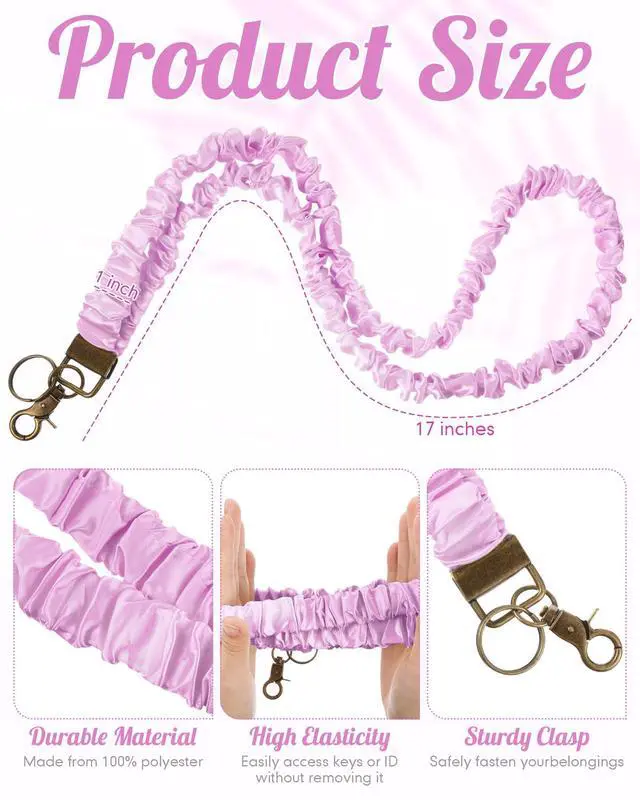 Alt view image 2 of 7 - Pink Scrunchie Teacher Lanyard for ID Badge, Stretchy Neck Key Lanyards for Women Men, Long Lanyard for Back to School Gift