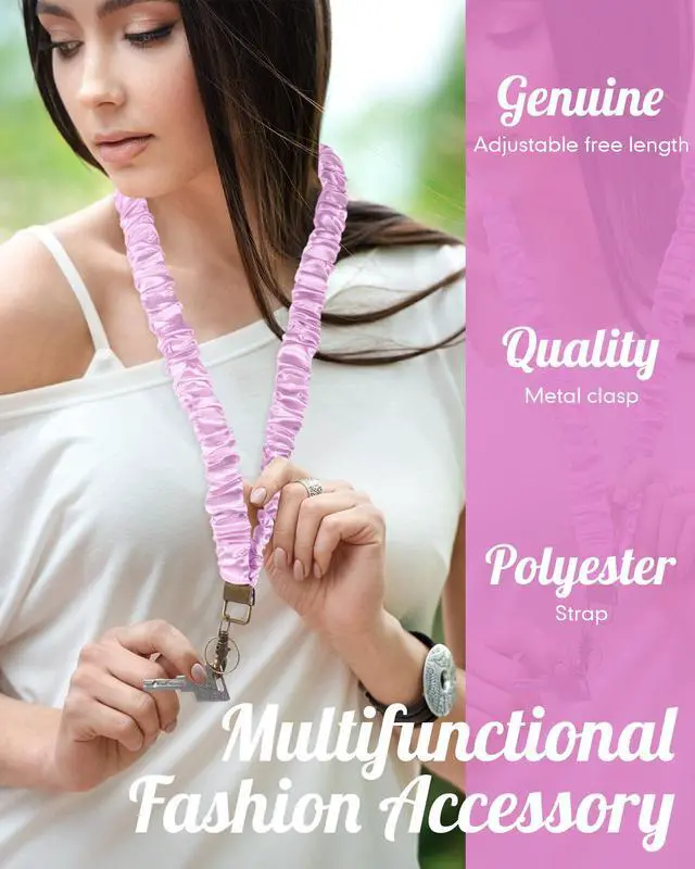 Alt view image 3 of 7 - Pink Scrunchie Teacher Lanyard for ID Badge, Stretchy Neck Key Lanyards for Women Men, Long Lanyard for Back to School Gift