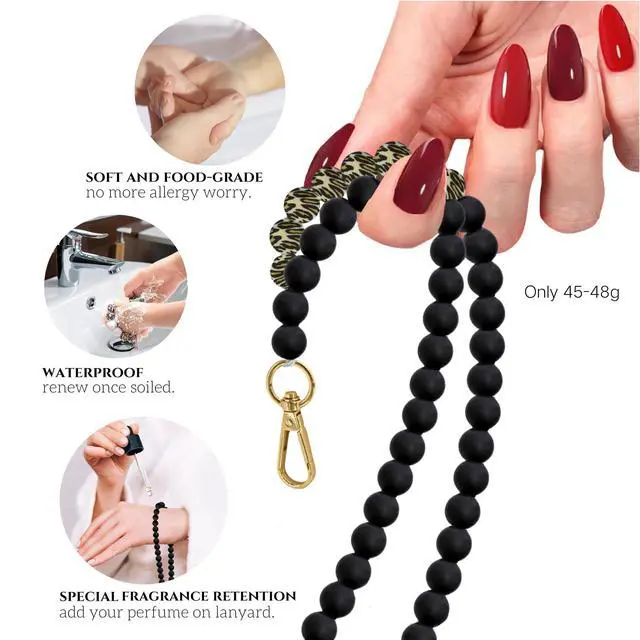 Alt view image 5 of 7 - Soft Black Silicone Lanyards for ID Badges for Women Cute Breakaway Teacher Lanyard with ID Holder for Women Silicone Bead Lanyard