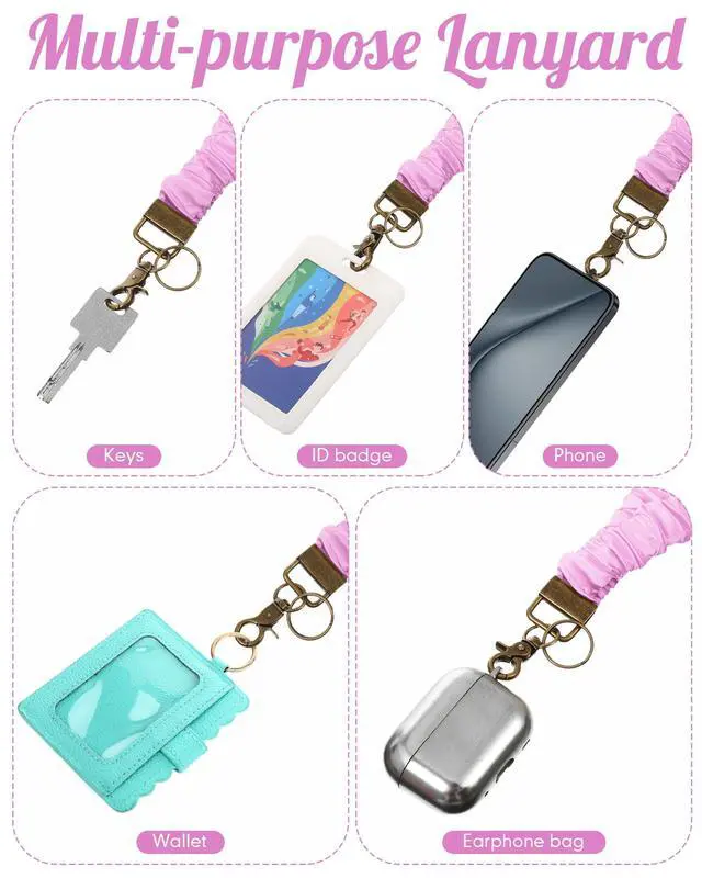 Alt view image 5 of 7 - Pink Scrunchie Teacher Lanyard for ID Badge, Stretchy Neck Key Lanyards for Women Men, Long Lanyard for Back to School Gift