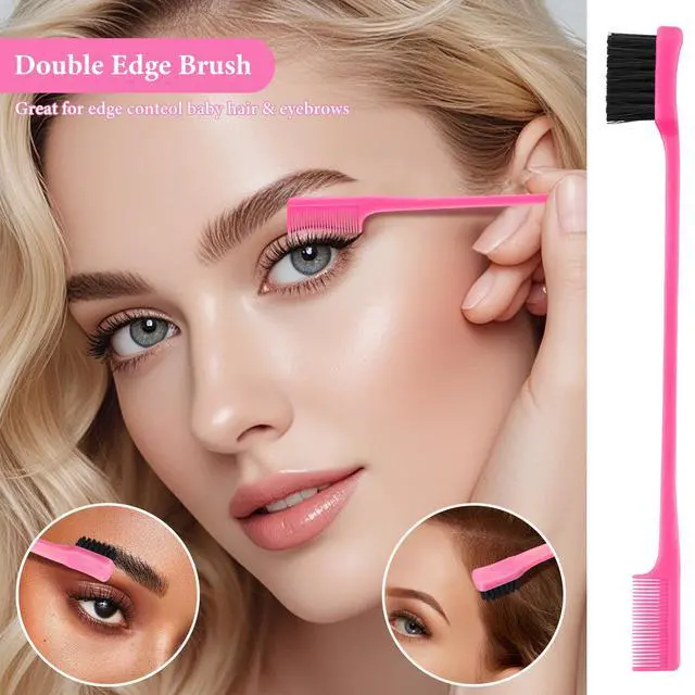 Alt view image 3 of 7 - 102 Piece Edge Brush Bulk Set with 34pcs Teasing Brushes, 34pcs Rat Tail Combs, and 34pcs Edge Brushes for Women and Girls - Pink