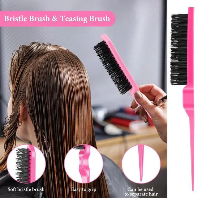 Alt view image 4 of 7 - 102 Piece Edge Brush Bulk Set with 34pcs Teasing Brushes, 34pcs Rat Tail Combs, and 34pcs Edge Brushes for Women and Girls - Pink