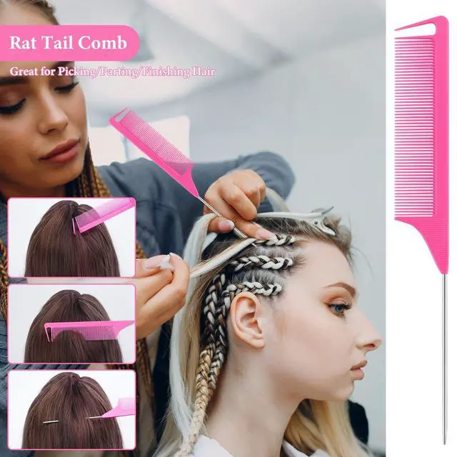 Alt view image 5 of 7 - 102 Piece Edge Brush Bulk Set with 34pcs Teasing Brushes, 34pcs Rat Tail Combs, and 34pcs Edge Brushes for Women and Girls - Pink