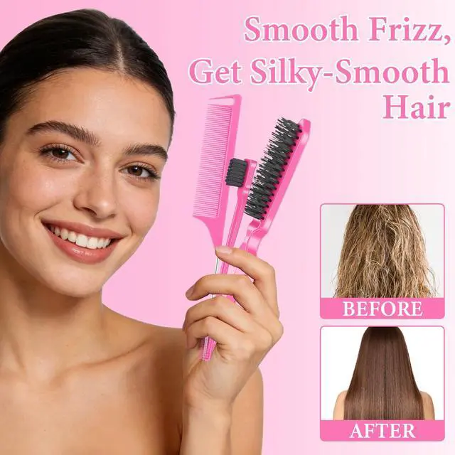 Alt view image 7 of 7 - 102 Piece Edge Brush Bulk Set with 34pcs Teasing Brushes, 34pcs Rat Tail Combs, and 34pcs Edge Brushes for Women and Girls - Pink