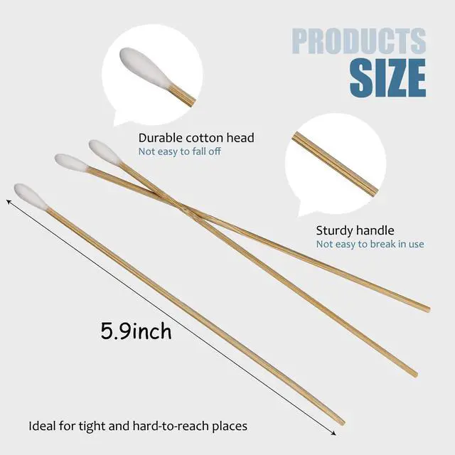 Alt view image 2 of 7 - 100 Pcs 6 Inch Long Bamboo Cotton Swabs with Wooden Handles-Cotton Tip Applicators for Cleaning, Makeup, Pets Care,Remover - for Ceramics, Jewelry (100)
