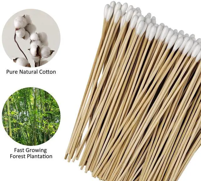 Alt view image 3 of 7 - 100 Pcs 6 Inch Long Bamboo Cotton Swabs with Wooden Handles-Cotton Tip Applicators for Cleaning, Makeup, Pets Care,Remover - for Ceramics, Jewelry (100)