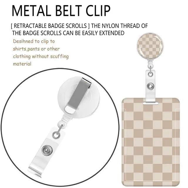 Alt view image 5 of 7 - Lanyards for ID Badge Holder for Women Cute, Teacher Lanyard with ID Holder Clip,Retractable Keychain Badge Reel Heavy Duty, Teacher Nurse Work Office Gifts (Beige Checkered)