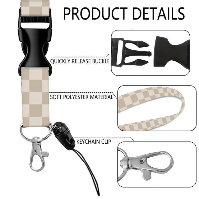 Alt view image 4 of 7 - Lanyards for ID Badge Holder for Women Cute, Teacher Lanyard with ID Holder Clip,Retractable Keychain Badge Reel Heavy Duty, Teacher Nurse Work Office Gifts (Beige Checkered)