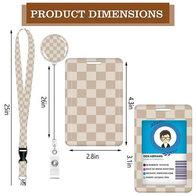 Alt view image 7 of 7 - Lanyards for ID Badge Holder for Women Cute, Teacher Lanyard with ID Holder Clip,Retractable Keychain Badge Reel Heavy Duty, Teacher Nurse Work Office Gifts (Beige Checkered)
