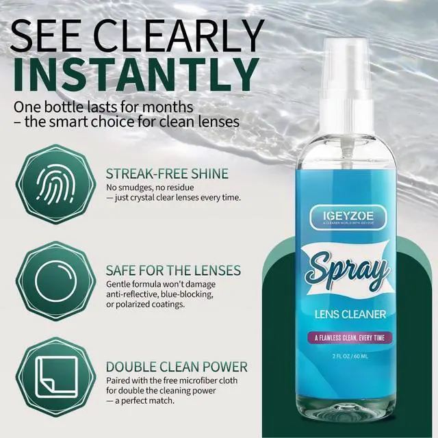 Alt view image 2 of 7 - Eyeglass Lens Cleaner Spray Kit - (2x2oz) Glasses Cleaner Bottle + (4X) Microfiber Cloth 6.9"×5.7", Alcohol Free Eyeglasses, Screen, and Camera Cleaning Kit (Tangerine+Apple Green, 6 Piece Set)