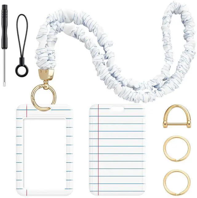 Main image of Scrunchie Teacher Lanyards with ID Badge Holder Notebook Retractable Stretchy Lanyards with ID Badges Breakaway Wristlet Keychain Key Rings Set for Back to School Gift