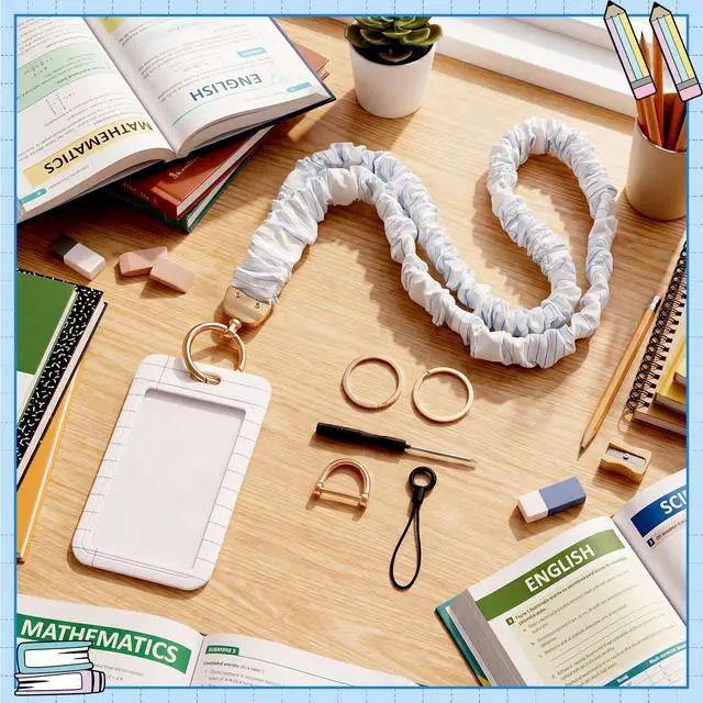 Alt view image 4 of 6 - Scrunchie Teacher Lanyards with ID Badge Holder Notebook Retractable Stretchy Lanyards with ID Badges Breakaway Wristlet Keychain Key Rings Set for Back to School Gift