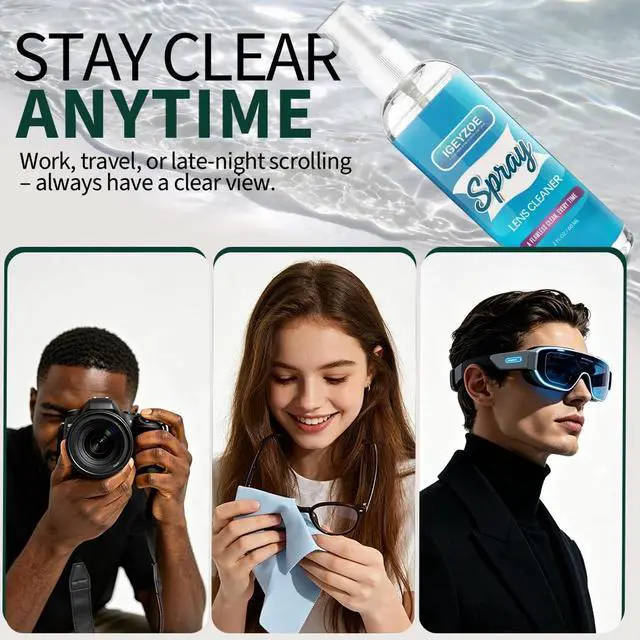 Alt view image 7 of 7 - Eyeglass Lens Cleaner Spray Kit - (2x2oz) Glasses Cleaner Bottle + (4X) Microfiber Cloth 6.9"×5.7", Alcohol Free Eyeglasses, Screen, and Camera Cleaning Kit (Tangerine+Apple Green, 6 Piece Set)