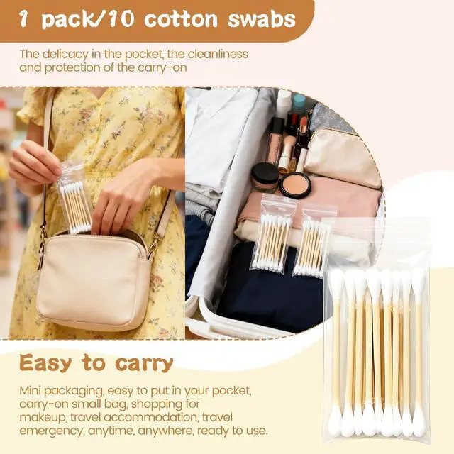 Alt view image 4 of 7 - 100 PCS (10 Pack of 10) Travel Size Cotton Swabs for Ears,Individually Wrapped Cotton Swabs,Round Tipped Round Ear Swab,Ear Sticks,Travel Ear Cleaning Cotton Buds for Travel Makeup,Hotel