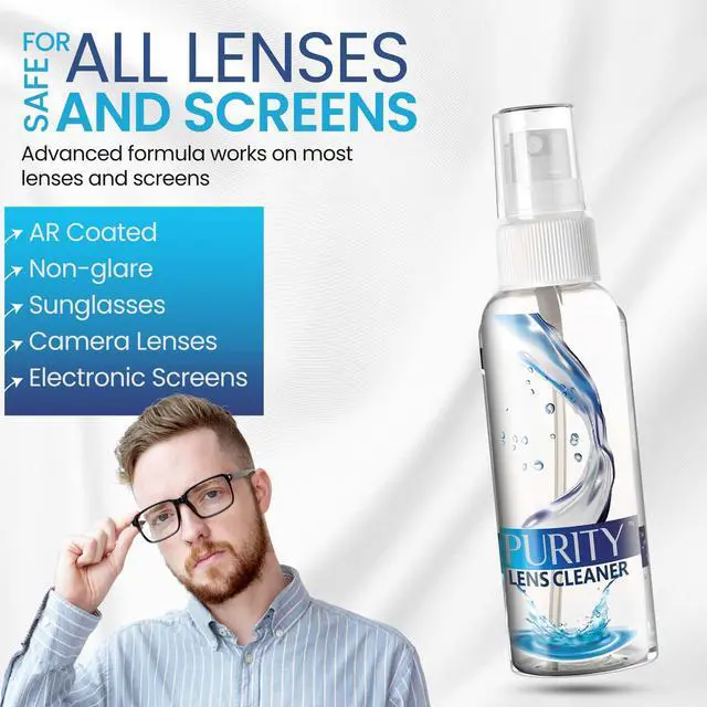 Alt view image 7 of 7 - Purity Eyeglass Lens Cleaner Kit - 3 x 1oz Travel Size Lens Cleaner Spray Bottle + 2 Microfiber Cleaning Cloths - Safe for All Lenses (AR Coated Included), Eyeglasses and Screens - Clear