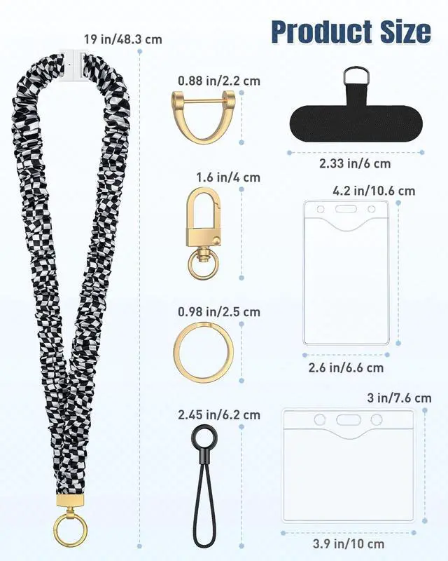 Alt view image 6 of 7 - Scrunchie Lanyard, Cute Lanyards for ID Badges, Teacher Lanyard with ID Holder, Stretchy Lanyards for Teachers & Women, Lanyards for Keys, Black & White Checkered Keychain Lanyard