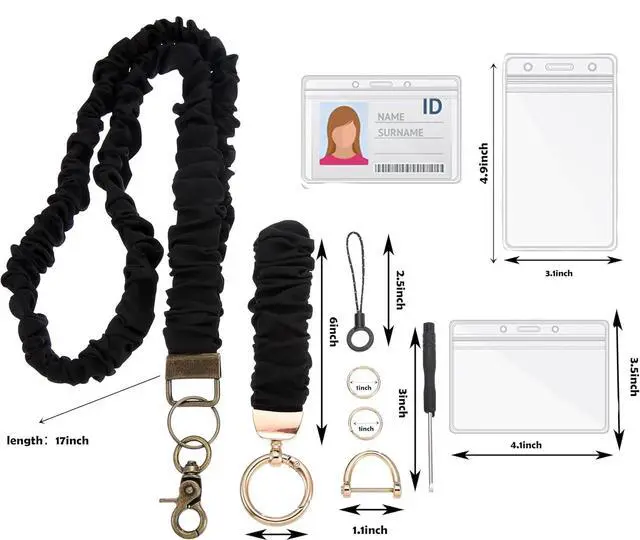 Alt view image 2 of 7 - Scrunchie Lanyard for ID/Keys (2-Pack) - Teacher Scrunchie with Clip Closure | Stretchy Wristlet, D-Ring, Unisex Scrunchie Lanyard Teacher for Men, Women & Car Keys