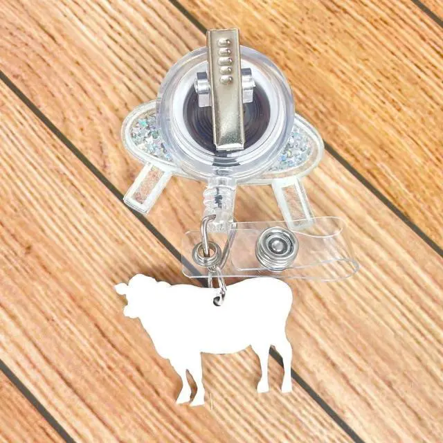 Alt view image 5 of 6 - Cute UFO Cow Badge Reel Holder Retractable with ID Clip for Nurse Nursing Name Tag Card Funny Accessories with Alligator Clip Medical Assistant Office Student Work Hospital