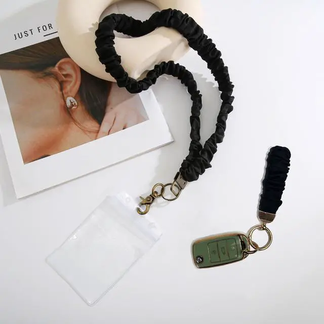 Alt view image 4 of 7 - Scrunchie Lanyard for ID/Keys (2-Pack) - Teacher Scrunchie with Clip Closure | Stretchy Wristlet, D-Ring, Unisex Scrunchie Lanyard Teacher for Men, Women & Car Keys