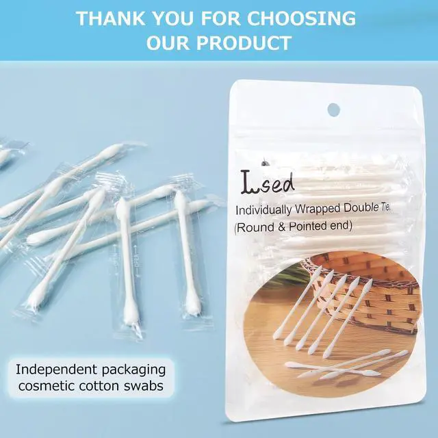 Alt view image 7 of 7 - 100 Pack Cotton Swabs, Individually Wrapped, Organic & Biodegradable, Double Tipped Cotton Tips for Ear, Beauty Care, Cleaning, Make-up (Round & Pointed Shape Cotton Heads)