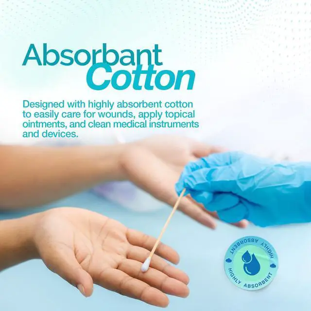 Alt view image 4 of 7 - 6-Inch Sterile Cotton Tipped Applicators - Single-Use Wooden Cotton Tip Applicators for Wound Care & Dressing, Hygiene, Makeup, Cleaning - 1 Box of 100 Pouches, 1 per Pouch