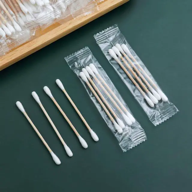 Alt view image 3 of 6 - 100 Pack Cotton Swabs, Individually Wrapped Cotton Swab, Individually Wrapped Double Tipped Wooden Sticks for Ear, Make-up(4pcs per Bag, 100 Bags, Double Round End)