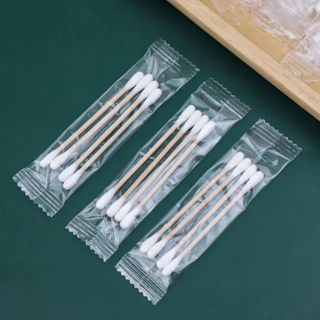 Alt view image 5 of 6 - 100 Pack Cotton Swabs, Individually Wrapped Cotton Swab, Individually Wrapped Double Tipped Wooden Sticks for Ear, Make-up(4pcs per Bag, 100 Bags, Double Round End)