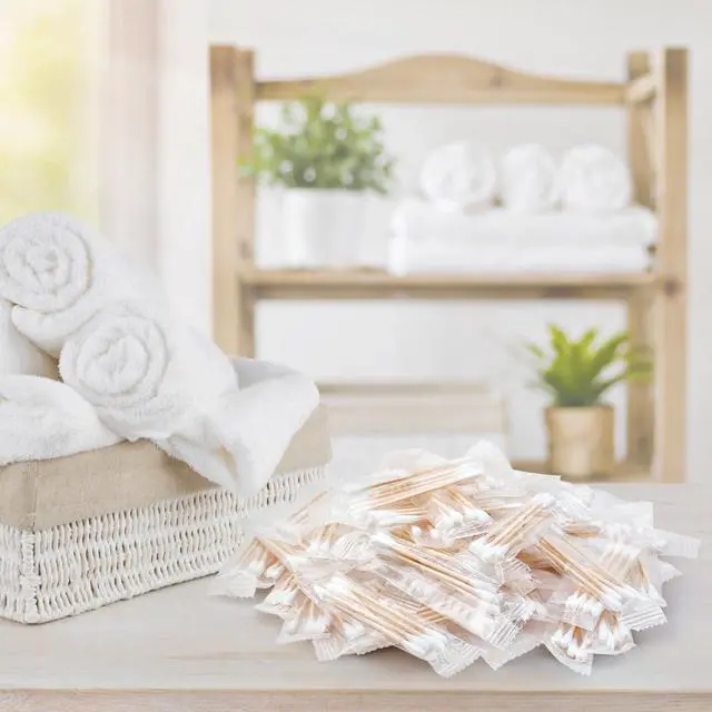 Alt view image 6 of 6 - 100 Pack Cotton Swabs, Individually Wrapped Cotton Swab, Individually Wrapped Double Tipped Wooden Sticks for Ear, Make-up(4pcs per Bag, 100 Bags, Double Round End)