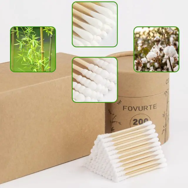 Alt view image 2 of 7 - Bamboo Cotton Swabs 400 Count - Spiral&Round Double Tips Cotton Swabs, Organic Wooden Cotton Buds for Ears, Natural Bamboo Ear Wax Removal Sticks for Cleaning, Makeup, Travel