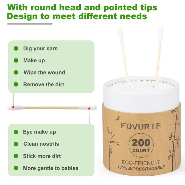 Alt view image 3 of 7 - Bamboo Cotton Swabs 400 Count - Spiral&Round Double Tips Cotton Swabs, Organic Wooden Cotton Buds for Ears, Natural Bamboo Ear Wax Removal Sticks for Cleaning, Makeup, Travel