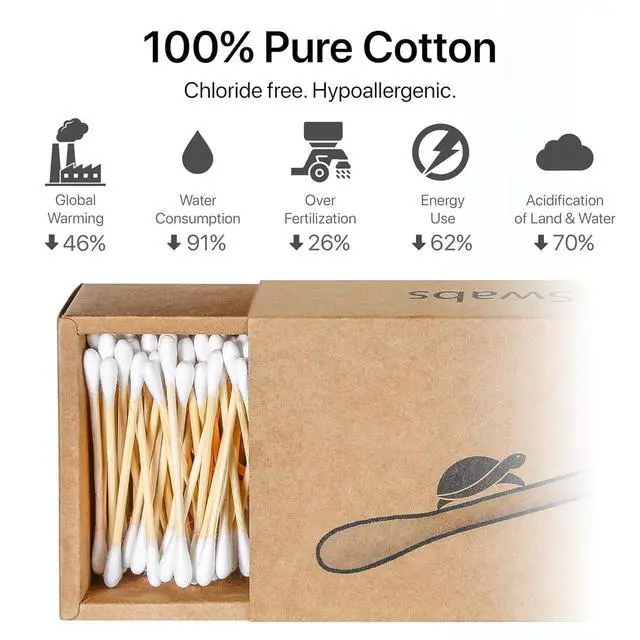 Alt view image 2 of 6 - Bamboo Cotton Swabs (500 Count) - Vegan, Eco Friendly, Organic, Double Tips, Plastic Free Wooden Ear Sticks, All Natural 100% Biodegradable Cotton Buds