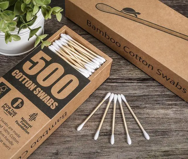 Alt view image 5 of 6 - Bamboo Cotton Swabs (500 Count) - Vegan, Eco Friendly, Organic, Double Tips, Plastic Free Wooden Ear Sticks, All Natural 100% Biodegradable Cotton Buds