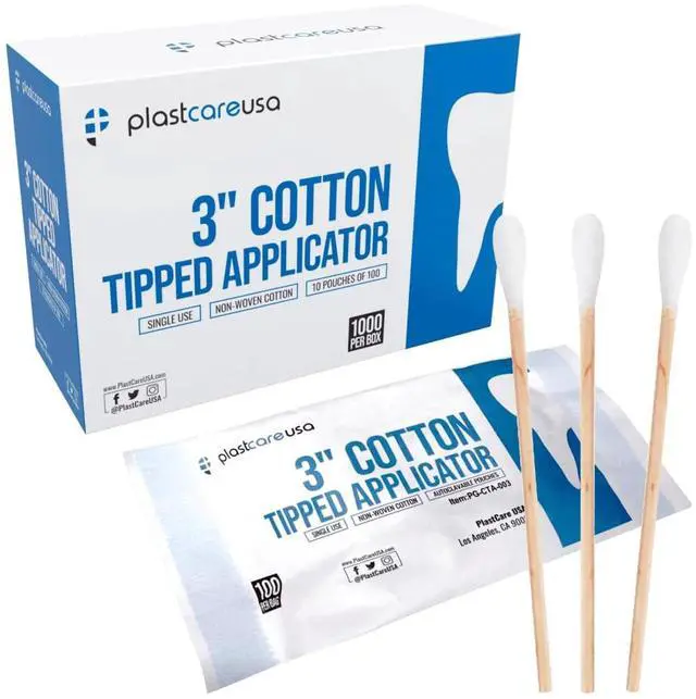 Main image of Cotton Tipped Applicators 3 Inch - Non Sterile Cotton Swabs with Wooden Sticks - Medical Cotton Tip Applicator for Multiple Uses (1000 Pack)