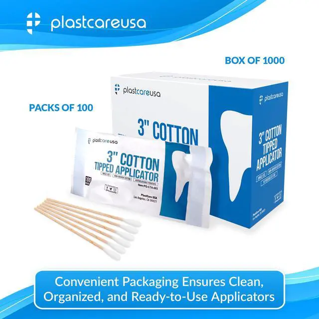 Alt view image 2 of 7 - Cotton Tipped Applicators 3 Inch - Non Sterile Cotton Swabs with Wooden Sticks - Medical Cotton Tip Applicator for Multiple Uses (1000 Pack)
