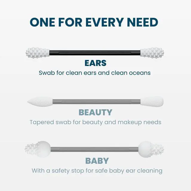 Alt view image 5 of 7 - ® Reusable Cotton Swabs for Ear Cleaning - The Sustainable and Sanitary Alternative to Single-Use Q Tips - Zero Waste and Easy to Clean - Comes with a Convenient Travel Case Holder - Black