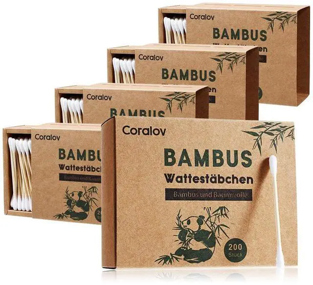 Main image of Bamboo Cotton Swab 1000PCS Double Cotton Buds bamboo Cotton Bud Eco organic bamboo ear swab for Ear Skin Jewelry Art Pet Cleaning Craft Paper Packaging (5 PACKS OF 200 STICKS)