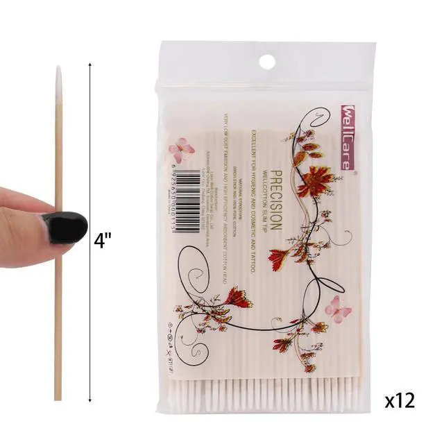 Alt view image 2 of 7 - 1200 Count Precision Tip Cotton Swab, Pointed Tip Cotton Swabs with Wood Sticks, Microblading Cotton Swabs Micro Swabs Cotton Tipped Applicators - 4 Inch